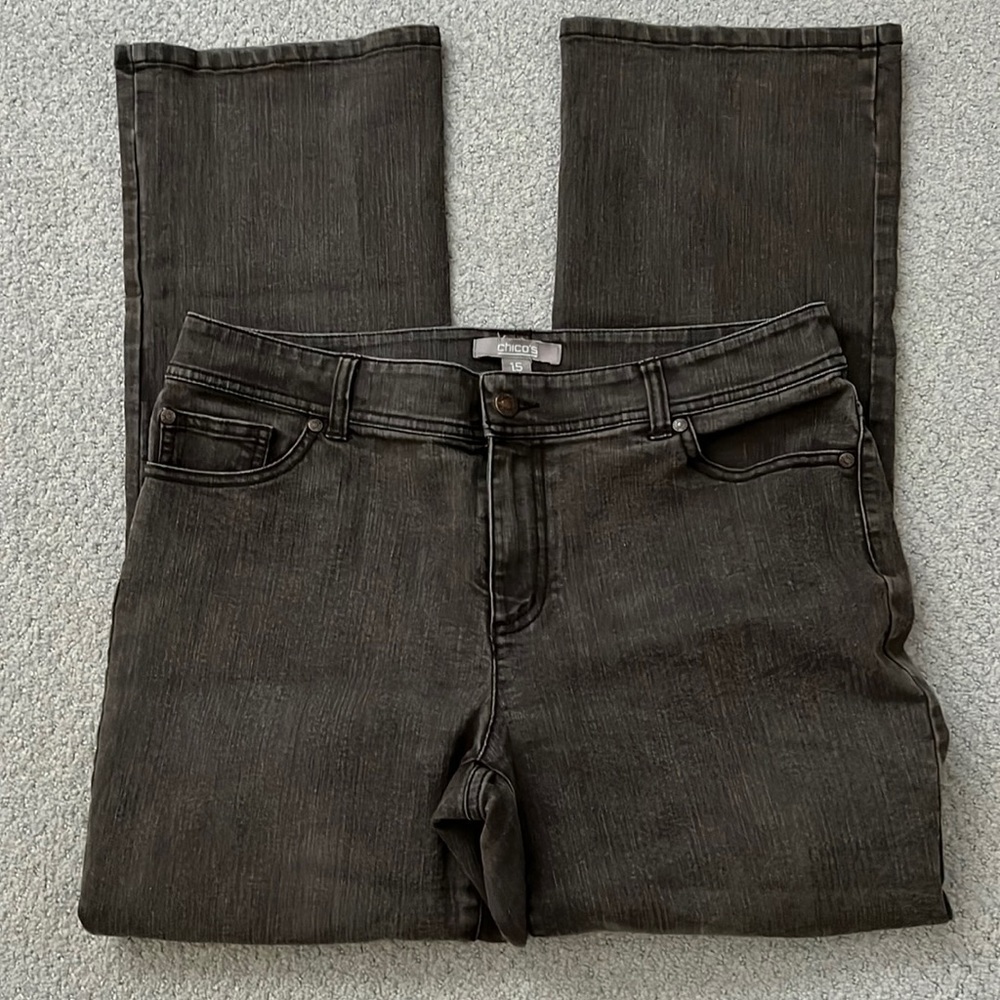 Chico’s faded brown‎ denim jeans Sz 10 Short straight pants
